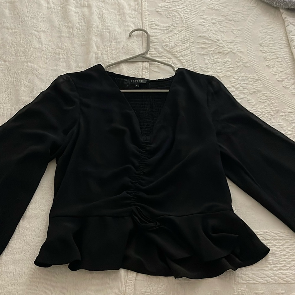 1 State Black Ruched Front Blouse